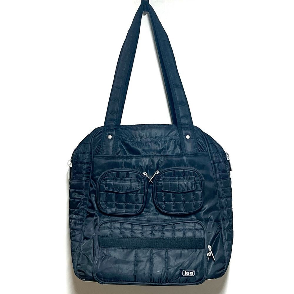 LUG Black Quilted Work Travel Tote Gym Diaper Bag Purse Puddle Jumper